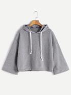 Romwe Grey Hooded Drop Shoulder Loose Sweatshirt