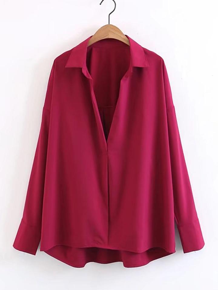 Romwe Plunging V-neckline High Low Blouse