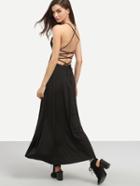 Romwe Black Lace-up Back Cami Dress