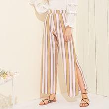 Romwe Striped Side Split Wide Leg Pants