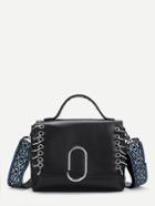 Romwe Ring Detail Pu Shoulder Bag With Embroidered Strap