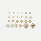 Romwe Faux Pearl & Rhinestone Detail Stud Earrings 12pairs