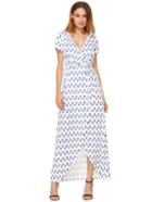 Romwe Blue White Print Split Long Dress
