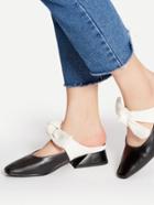 Romwe Bow Tie Front Pu Loafer Mules