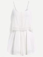 Romwe Lace Trimmed Cami Romper - White