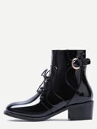 Romwe Black Patent Leather Lace Up Ankle Buckled Booties