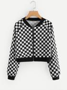 Romwe Gingham Raglan Zip Up Jacket