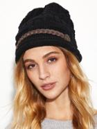 Romwe Black Braided Band Knit Textured Beanie Hat
