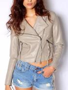 Romwe Lapel Zipper Slim Beige Jacket