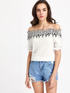 Romwe Bardot Contrast Crochet Lace Trim Pleated Blouse