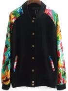 Romwe Stand Collar Florals Single Breasted Jacket
