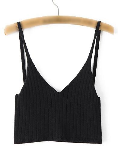 Romwe Black Spaghetti Strap Crop Top