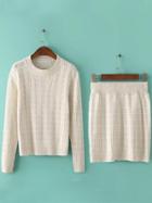 Romwe Long Sleeve Top With Knit Bodycon Beige Skirt