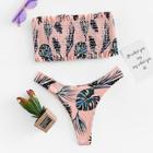Romwe Tropical Frill Trim Shirred Bikini Set