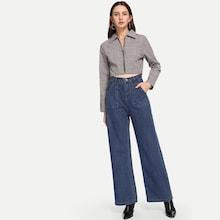 Romwe Zip Front Crop Plaid Jacket