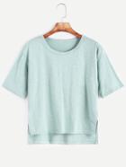 Romwe Pale Green High Low Split Side T-shirt