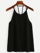 Romwe Black Caged Back Cami Top