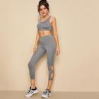 Romwe Crop Tank Top And Wide Band Waist Cutout Leggings Set