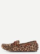 Romwe Faux Suede Contrast Bow Tie Loafers - Leopard
