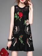 Romwe Black Crochet Hollow Out Embroidered Shift Dress