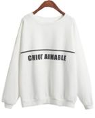 Romwe Chiot Aimable Print Loose White Sweatshirt