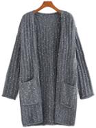 Romwe Grey Long Sleeve Pockets Knit Cardigan