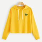 Romwe Crocodile And Letter Embroidered Drawstring Hoodie