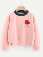 Romwe Rose Embroidered Split Hem Sweatshirt