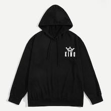 Romwe 1plus1 Guys Letter And Geo Print Hooded Sweatshirt