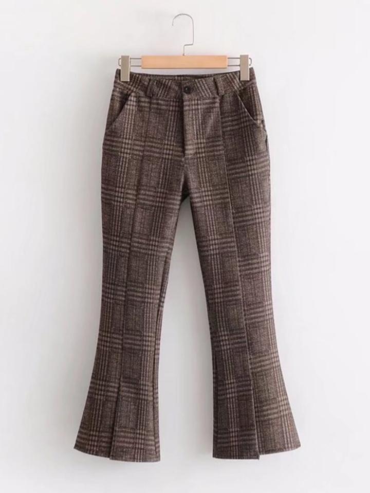 Romwe Plaid Flared Pants