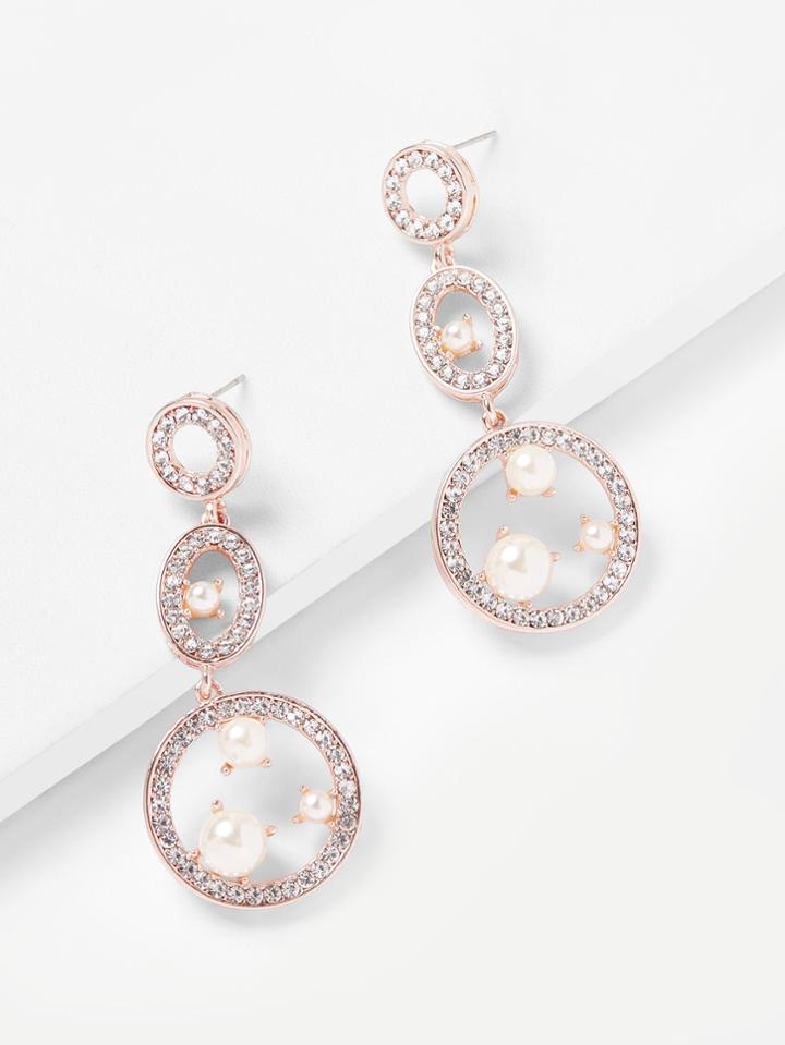 Romwe Faux Pearl Decorated Hoop Drop Earrings