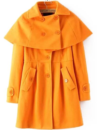 Romwe Lapel Removable Cape Yellow Coat