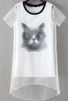 Romwe Cat Print High Low Dress