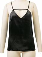 Romwe Black Satin Cut Out Cami Top