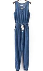Romwe Sleeveless With Buttons Denim Jumpsuit