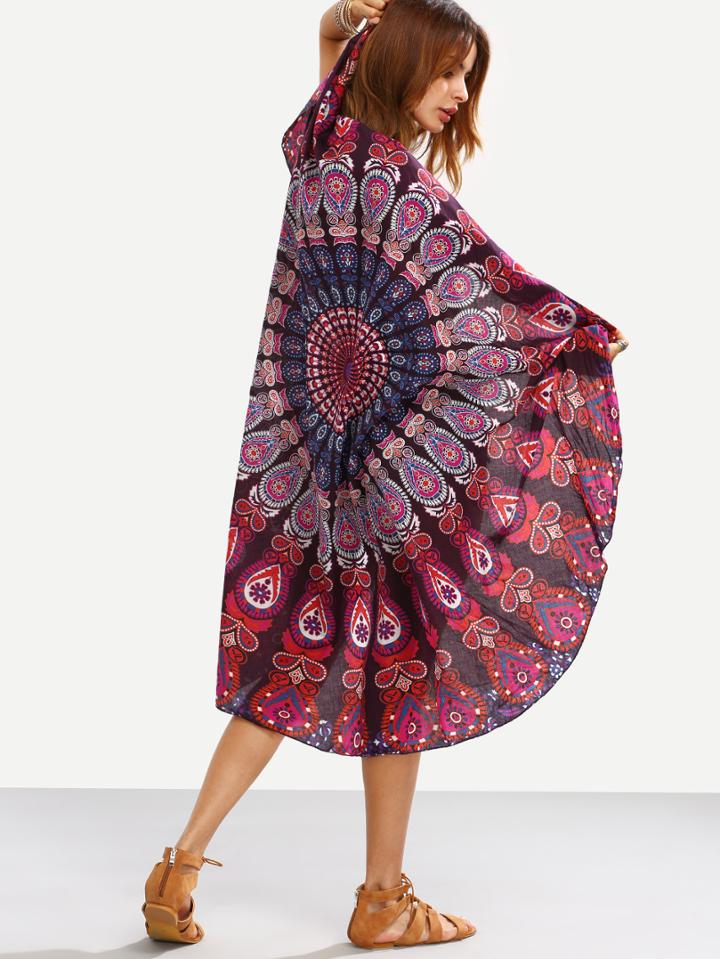 Romwe Vintage Print Chiffon Round Scarf