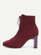 Romwe Square Toe Lace Up Ankle Boots