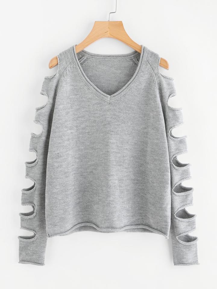 Romwe Laddering Cutout Raglan Sleeve Sweater