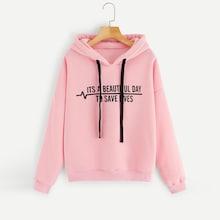 Romwe Sentence Print Drop Shoulder Hoodie