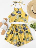 Romwe Pineapple Print Halter Top With Shorts