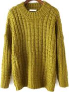 Romwe Long Sleeve Chunky Knit Green Sweater