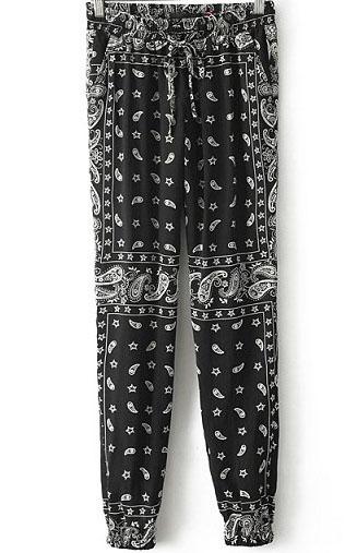 Romwe Elastic Waist Vintage Floral Pant