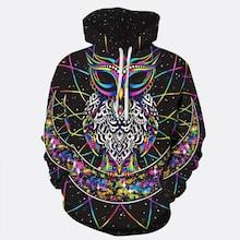 Romwe Men 3d Owl Print Hooded Sweatshirt