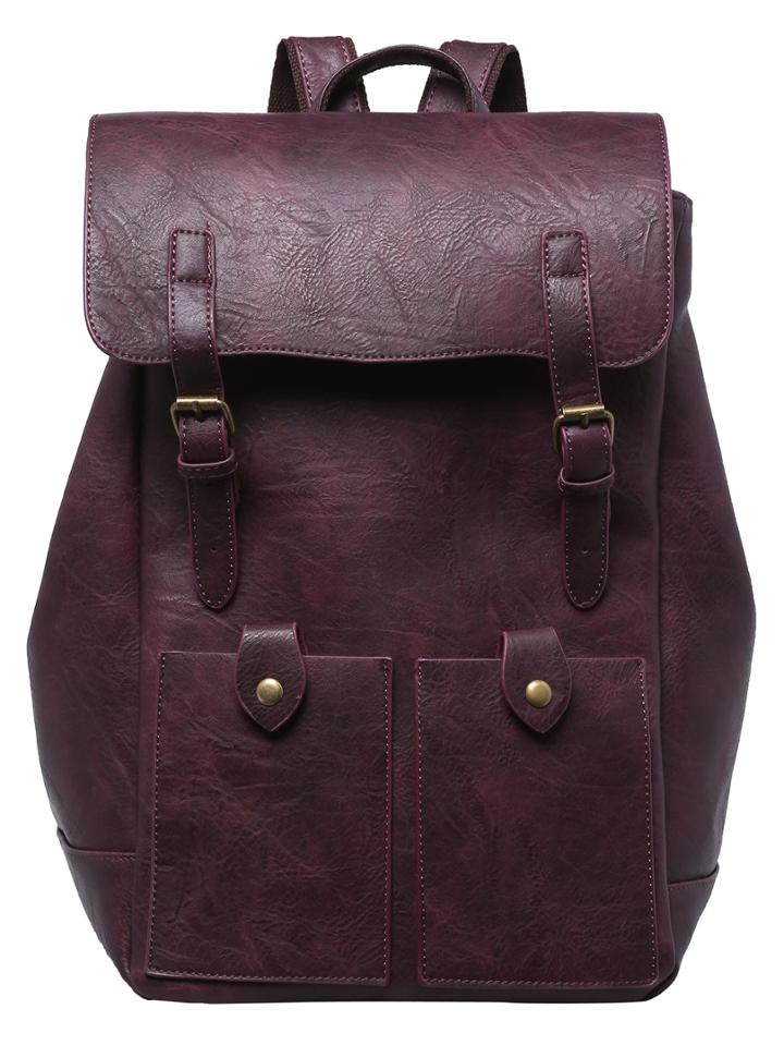 Romwe Maroon Belt Buckle Pu Backpack