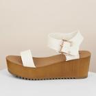 Romwe Thick Buckled Ankle Strap Single Band Wedge Sandals