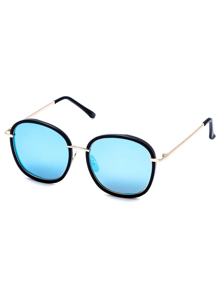 Romwe Blue Large Lens Gold Arm Sunglasses