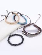 Romwe Leaf & Beaded Design Bracelet Set