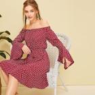 Romwe Polka Dot Print Flounce Sleeve Dress
