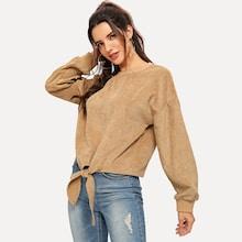 Romwe Knot Front Solid Pullover