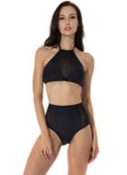 Romwe Black Halter Mesh-inset High Waist Bikini Set